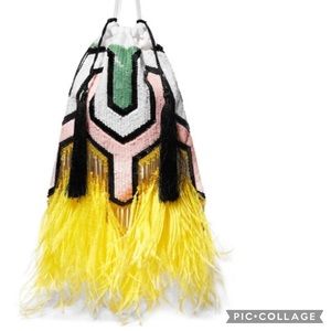 Preowned The Attico feather trimmed tasseled sequins pouch